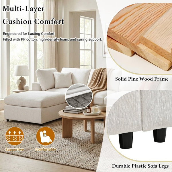 English Elm U-Style Chenille Loveseat Deep Seat Pine Frame Sofa for Living Room or Apartment Beige WY000542AAA