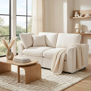 English Elm U-Style Chenille Loveseat Deep Seat Pine Frame Sofa for Living Room or Apartment Beige WY000542AAA
