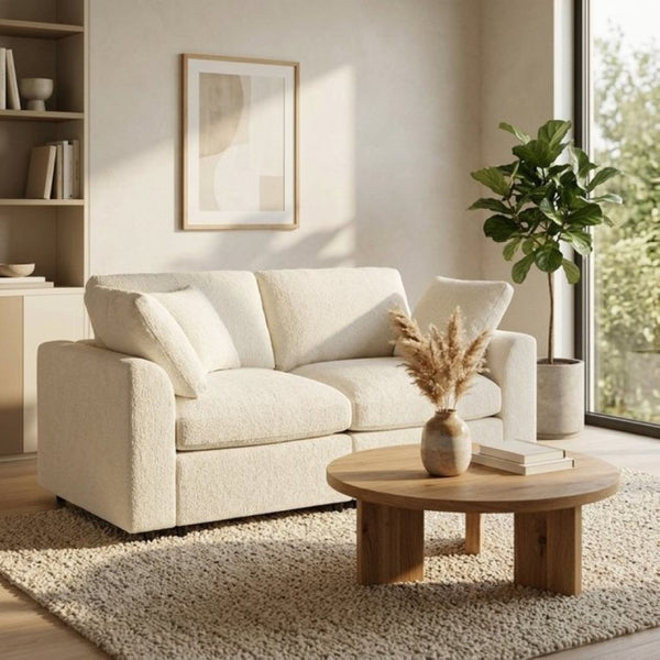 English Elm U-Style Chenille Loveseat Deep Seat Pine Frame Sofa for Living Room or Apartment Beige WY000542AAA