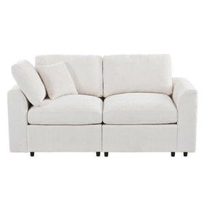English Elm U-Style Chenille Loveseat Deep Seat Pine Frame Sofa for Living Room or Apartment Beige WY000542AAA