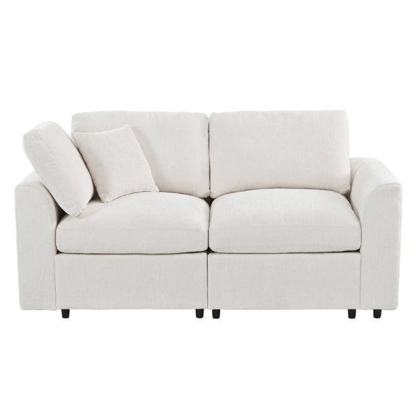 English Elm U-Style Chenille Loveseat Deep Seat Pine Frame Sofa for Living Room or Apartment Beige WY000542AAA
