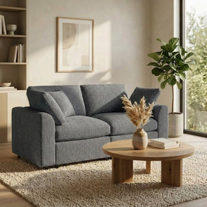 English Elm U-Style Chenille Loveseat Deep Seat Pine Frame Sofa for Living Room or Apartment Grey WY000542AAE