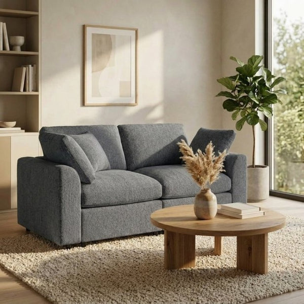 English Elm U-Style Chenille Loveseat Deep Seat Pine Frame Sofa for Living Room or Apartment Grey WY000542AAE