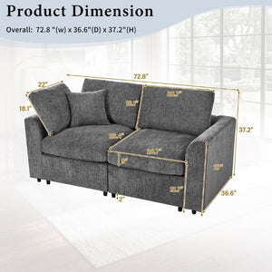 English Elm U-Style Chenille Loveseat Deep Seat Pine Frame Sofa for Living Room or Apartment Grey WY000542AAE
