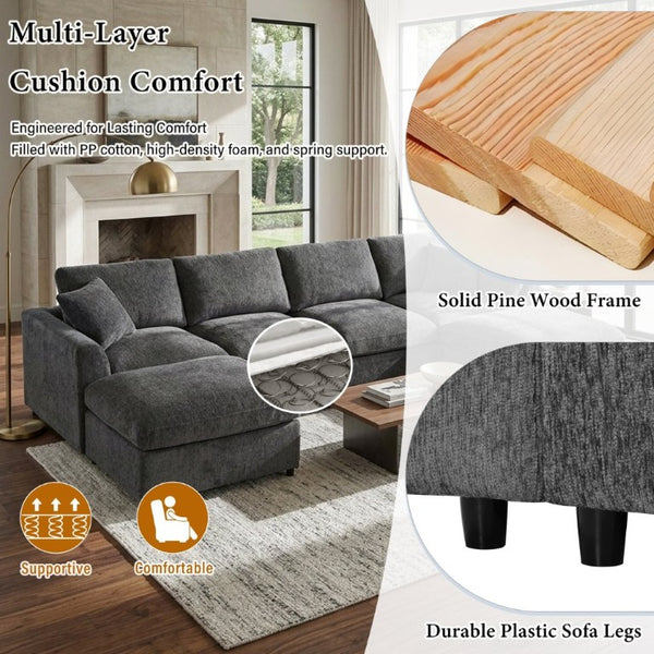 English Elm U-Style Chenille Loveseat Deep Seat Pine Frame Sofa for Living Room or Apartment Grey WY000542AAE