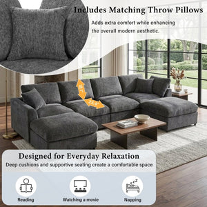 English Elm U-Style Chenille Loveseat Deep Seat Pine Frame Sofa for Living Room or Apartment Grey WY000542AAE