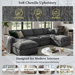 English Elm U-Style Chenille Loveseat Deep Seat Pine Frame Sofa for Living Room or Apartment Grey WY000542AAE