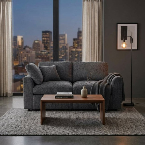 English Elm U-Style Chenille Loveseat Deep Seat Pine Frame Sofa for Living Room or Apartment Grey WY000542AAE