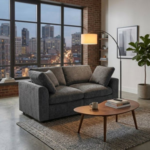 English Elm U-Style Chenille Loveseat Deep Seat Pine Frame Sofa for Living Room or Apartment Grey WY000542AAE