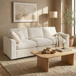 English Elm U-Style Chenille Three Seat Sofa with Pine Frame Deep Cushions for Modern Living Rooms Beige WY000543AAA