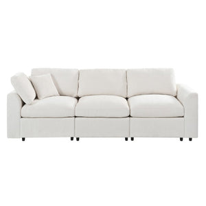 English Elm U-Style Chenille Three Seat Sofa with Pine Frame Deep Cushions for Modern Living Rooms Beige WY000543AAA