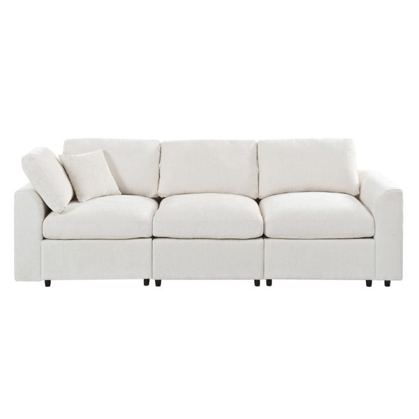 English Elm U-Style Chenille Three Seat Sofa with Pine Frame Deep Cushions for Modern Living Rooms Beige WY000543AAA