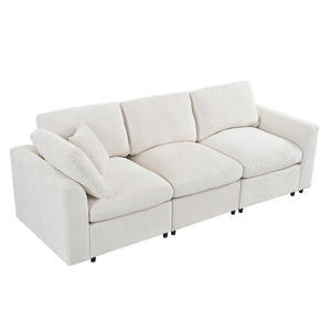 English Elm U-Style Chenille Three Seat Sofa with Pine Frame Deep Cushions for Modern Living Rooms Beige WY000543AAA