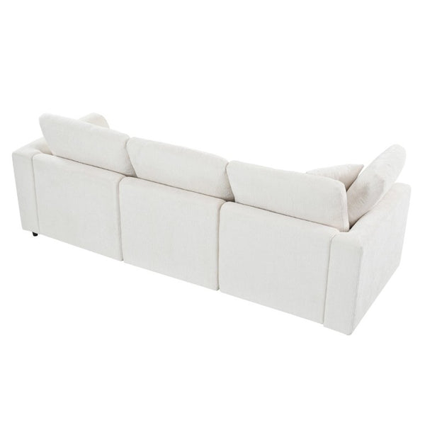 English Elm U-Style Chenille Three Seat Sofa with Pine Frame Deep Cushions for Modern Living Rooms Beige WY000543AAA