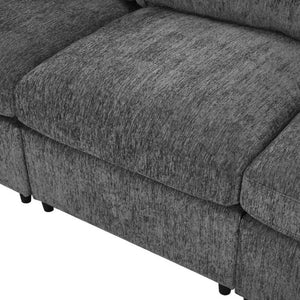 English Elm U-Style Chenille Three Seat Sofa with Pine Frame Deep Cushions for Modern Living Rooms Grey WY000543AAE