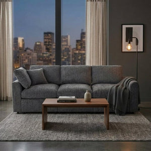 English Elm U-Style Chenille Three Seat Sofa with Pine Frame Deep Cushions for Modern Living Rooms Grey WY000543AAE