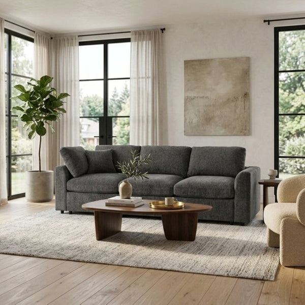 English Elm U-Style Chenille Three Seat Sofa with Pine Frame Deep Cushions for Modern Living Rooms Grey WY000543AAE