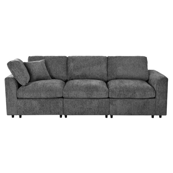 English Elm U-Style Chenille Three Seat Sofa with Pine Frame Deep Cushions for Modern Living Rooms Grey WY000543AAE