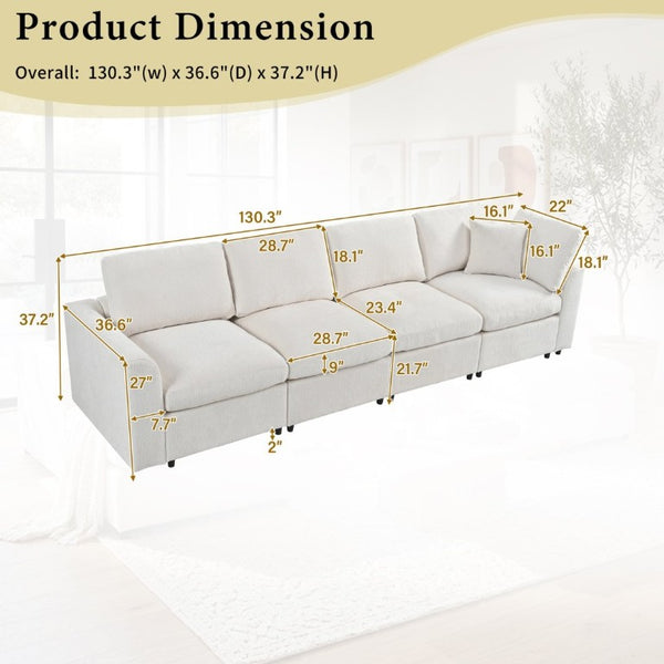 English Elm U-Style Modular Sectional Chenille Sofa Deep Seat Pine Frame Modern Living Room Beige WY000544AAA