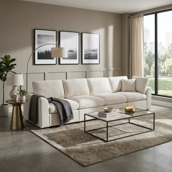 English Elm U-Style Modular Sectional Chenille Sofa Deep Seat Pine Frame Modern Living Room Beige WY000544AAA
