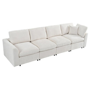 English Elm U-Style Modular Sectional Chenille Sofa Deep Seat Pine Frame Modern Living Room Beige WY000544AAA