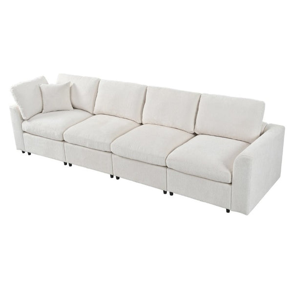 English Elm U-Style Modular Sectional Chenille Sofa Deep Seat Pine Frame Modern Living Room Beige WY000544AAA