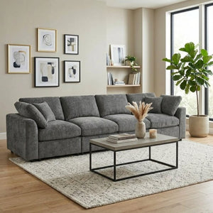 English Elm U-Style Modular Sectional Chenille Sofa Deep Seat Pine Frame Modern Living Room Grey WY000544AAE
