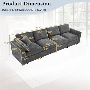 English Elm U-Style Modular Sectional Chenille Sofa Deep Seat Pine Frame Modern Living Room Grey WY000544AAE