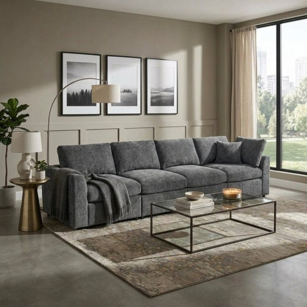 English Elm U-Style Modular Sectional Chenille Sofa Deep Seat Pine Frame Modern Living Room Grey WY000544AAE