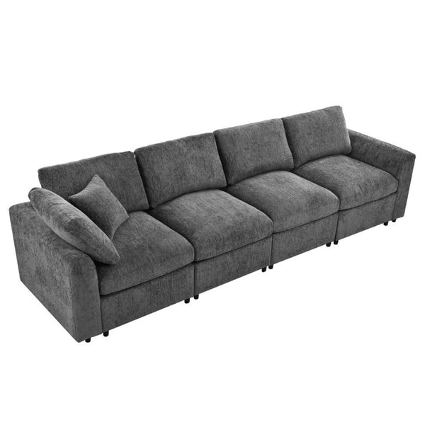 English Elm U-Style Modular Sectional Chenille Sofa Deep Seat Pine Frame Modern Living Room Grey WY000544AAE