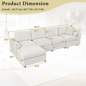 English Elm U-Style Modular U-Shaped Sectional Deep Seat Chenille Sofa with Movable Ottoman Beige WY000545AAA