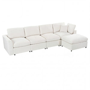 English Elm U-Style Modular U-Shaped Sectional Deep Seat Chenille Sofa with Movable Ottoman Beige WY000545AAA