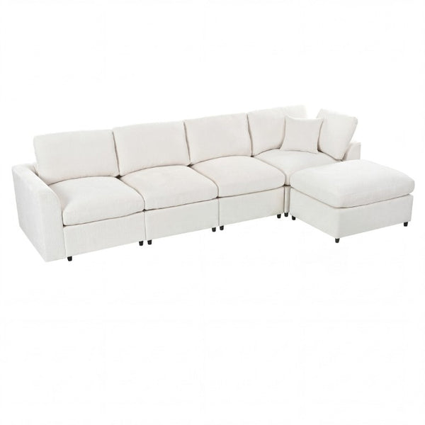 English Elm U-Style Modular U-Shaped Sectional Deep Seat Chenille Sofa with Movable Ottoman Beige WY000545AAA
