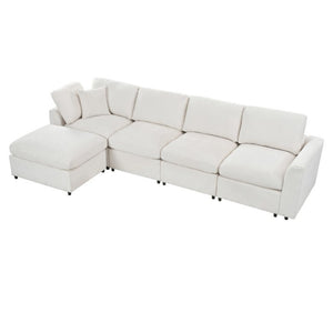 English Elm U-Style Modular U-Shaped Sectional Deep Seat Chenille Sofa with Movable Ottoman Beige WY000545AAA