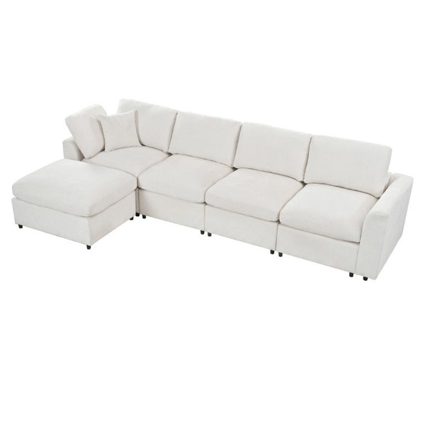 English Elm U-Style Modular U-Shaped Sectional Deep Seat Chenille Sofa with Movable Ottoman Beige WY000545AAA