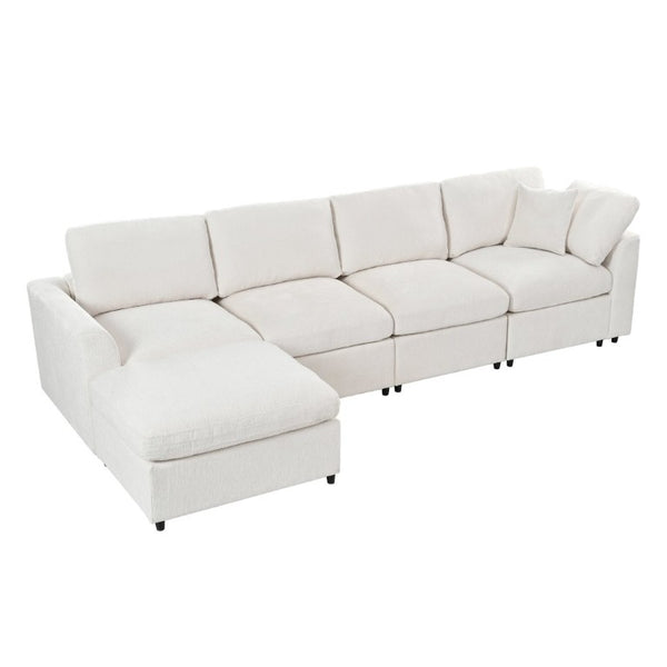 English Elm U-Style Modular U-Shaped Sectional Deep Seat Chenille Sofa with Movable Ottoman Beige WY000545AAA