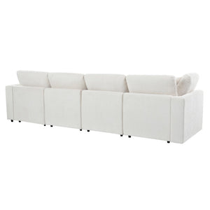 English Elm U-Style Modular U-Shaped Sectional Deep Seat Chenille Sofa with Movable Ottoman Beige WY000545AAA