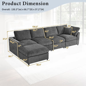 English Elm U-Style Modular U-Shaped Sectional Deep Seat Chenille Sofa with Movable Ottoman Grey WY000545AAE