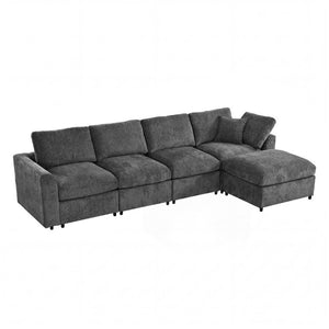English Elm U-Style Modular U-Shaped Sectional Deep Seat Chenille Sofa with Movable Ottoman Grey WY000545AAE
