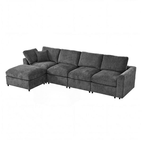 English Elm U-Style Modular U-Shaped Sectional Deep Seat Chenille Sofa with Movable Ottoman Grey WY000545AAE