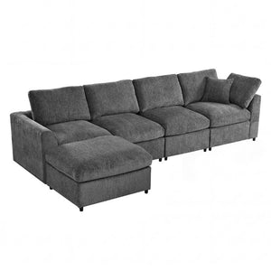 English Elm U-Style Modular U-Shaped Sectional Deep Seat Chenille Sofa with Movable Ottoman Grey WY000545AAE