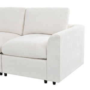 English Elm U-Style Six Seat Chenille Sectional with Deep Cushions Pine Frame and Two Movable Ottomans Beige WY000546AAA