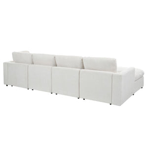 English Elm U-Style Six Seat Chenille Sectional with Deep Cushions Pine Frame and Two Movable Ottomans Beige WY000546AAA
