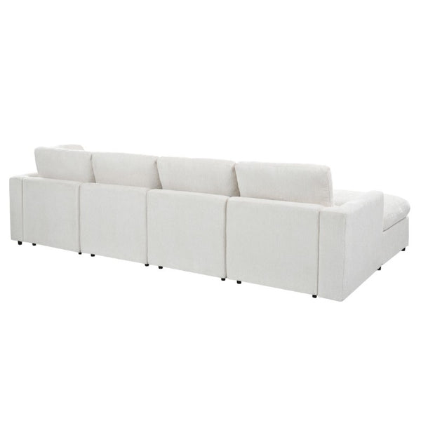 English Elm U-Style Six Seat Chenille Sectional with Deep Cushions Pine Frame and Two Movable Ottomans Beige WY000546AAA