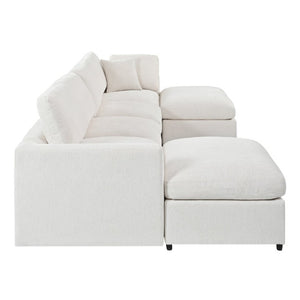 English Elm U-Style Six Seat Chenille Sectional with Deep Cushions Pine Frame and Two Movable Ottomans Beige WY000546AAA