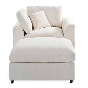 English Elm U-Style Chenille Lounge Chair Ottoman Set Solid Pine Frame Plush Armchair for Living Room Beige WY000547AAA
