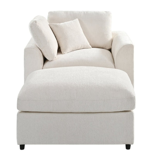 English Elm U-Style Chenille Lounge Chair Ottoman Set Solid Pine Frame Plush Armchair for Living Room Beige WY000547AAA