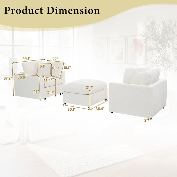 English Elm U-Style Chenille Armchair Set with Movable Ottoman Pine Frame Modern Lounge Beige WY000548AAA