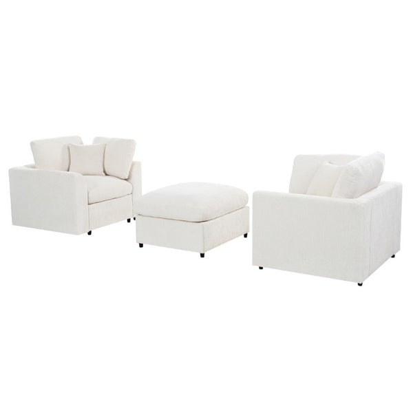 English Elm U-Style Chenille Armchair Set with Movable Ottoman Pine Frame Modern Lounge Beige WY000548AAA