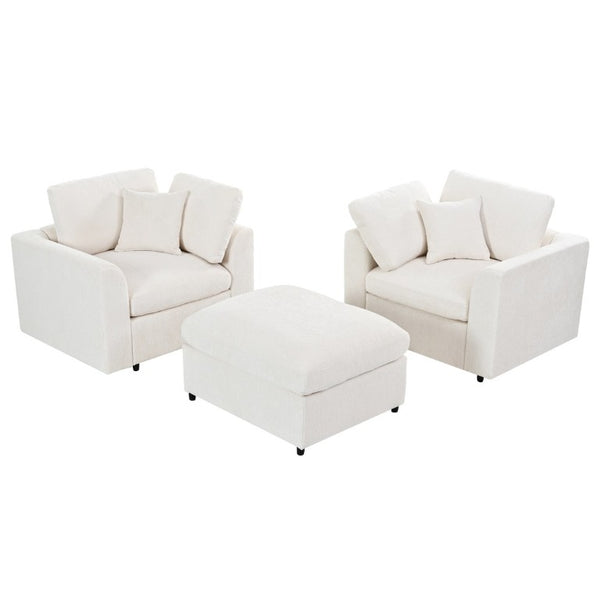 English Elm U-Style Chenille Armchair Set with Movable Ottoman Pine Frame Modern Lounge Beige WY000548AAA